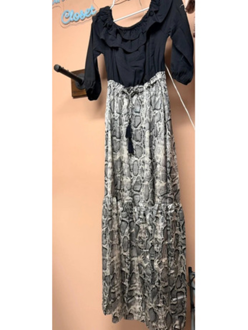 Snake Print Tiered Maxi Skirt